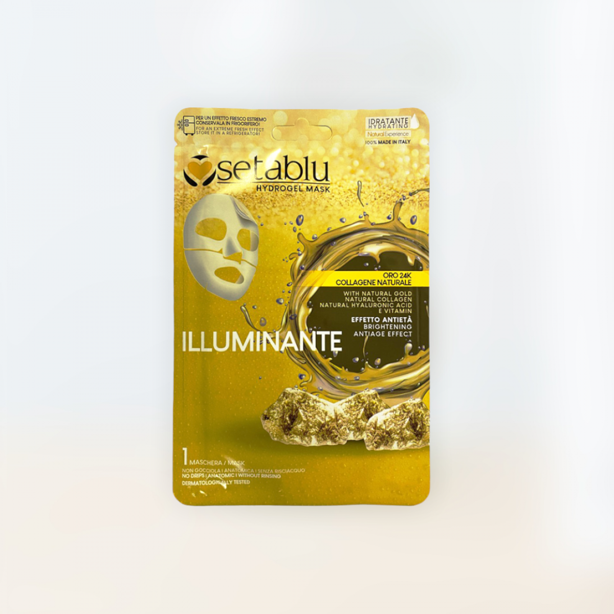 Sheet eye mask with 24К gold and natural collagen.