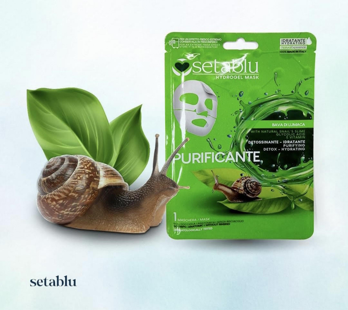 Sheet face mask with snail slime and glycolic acid